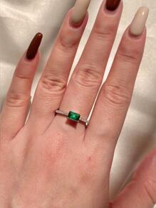 ESBERRY 1 Chiếc Nhẫn Cưới Màu Xanh Ngọc Lục Bảo Lấp Lánh Cao Cấp Cho Nữ S925 Sterling Bạc Vintage Promise Ring Nhẫn Vĩnh Cửu Món Quà Trang Sức Cao Cấp Cho Tiệc Hẹn Hò - Bạc - Xem 3