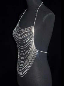 1入組奢華人造水晶裝飾身體鏈適合女士適用於日常生活 - 銀色 - 查看 3