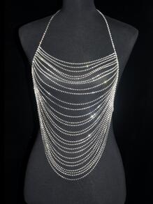 1入組奢華人造水晶裝飾身體鏈適合女士適用於日常生活 - 銀色 - 查看 1