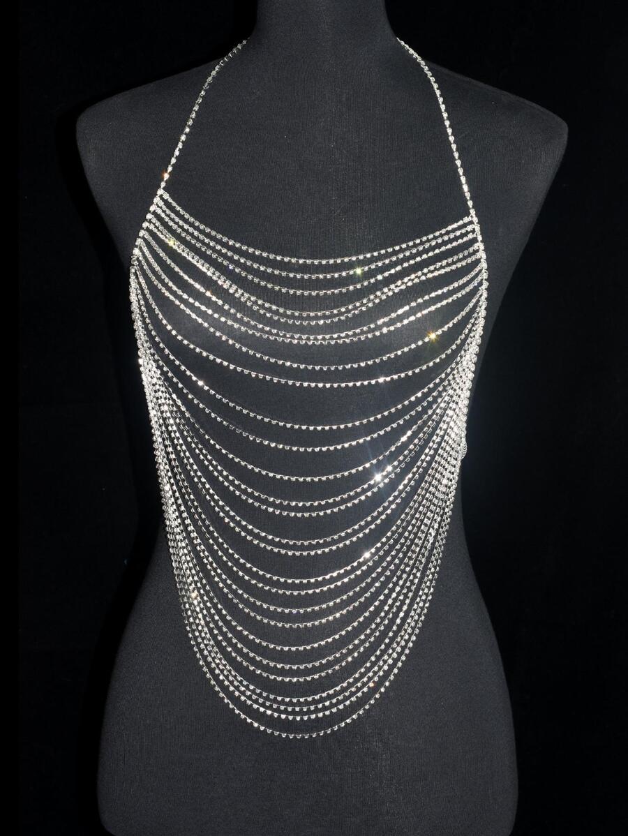 1入組奢華人造水晶裝飾身體鏈適合女士適用於日常生活 - 銀色 - 查看 1