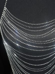 1入組奢華人造水晶裝飾身體鏈適合女士適用於日常生活 - 銀色 - 查看 5