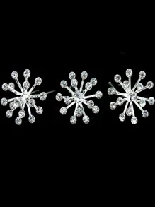 3入組雪花裝飾髮夾 - 銀色 - 查看 1