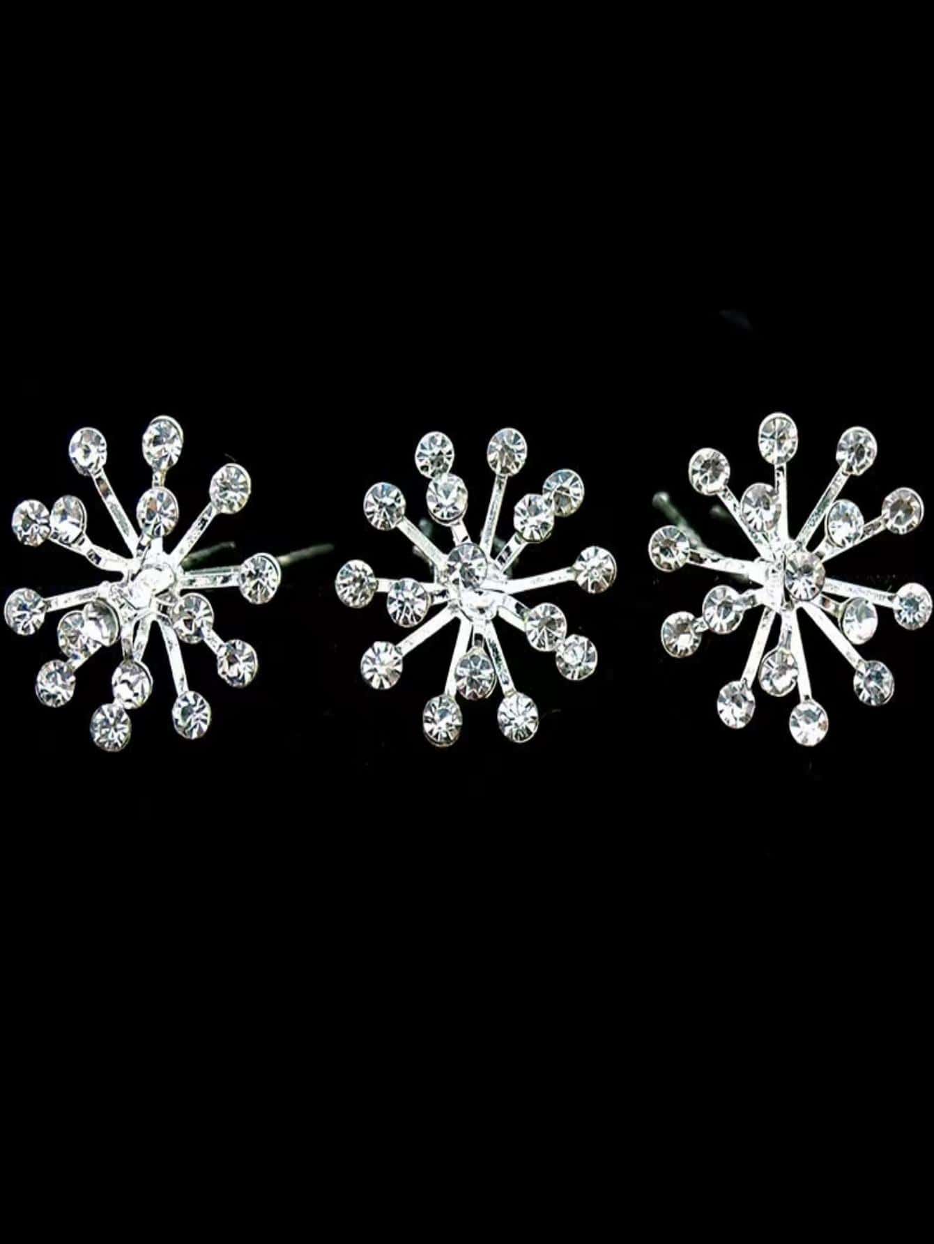 3入組雪花裝飾髮夾 - 銀色 - 查看 1