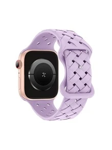 St.siabe1入組女式男士時尚可愛斜紋編織矽膠錶帶搭配Apple Watch錶帶38mm40mm41mm45mm44mm42mm49mm皮帶，柔軟舒適透氣防水腕帶替換錶帶Apple Watch Ultra系列SE/8/7/6/5/4/3/2/1智能錶帶配件 - 紫色 - 查看 2