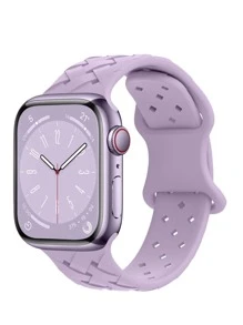 St.siabe1入組女式男士時尚可愛斜紋編織矽膠錶帶搭配Apple Watch錶帶38mm40mm41mm45mm44mm42mm49mm皮帶，柔軟舒適透氣防水腕帶替換錶帶Apple Watch Ultra系列SE/8/7/6/5/4/3/2/1智能錶帶配件 - 紫色 - 查看 1