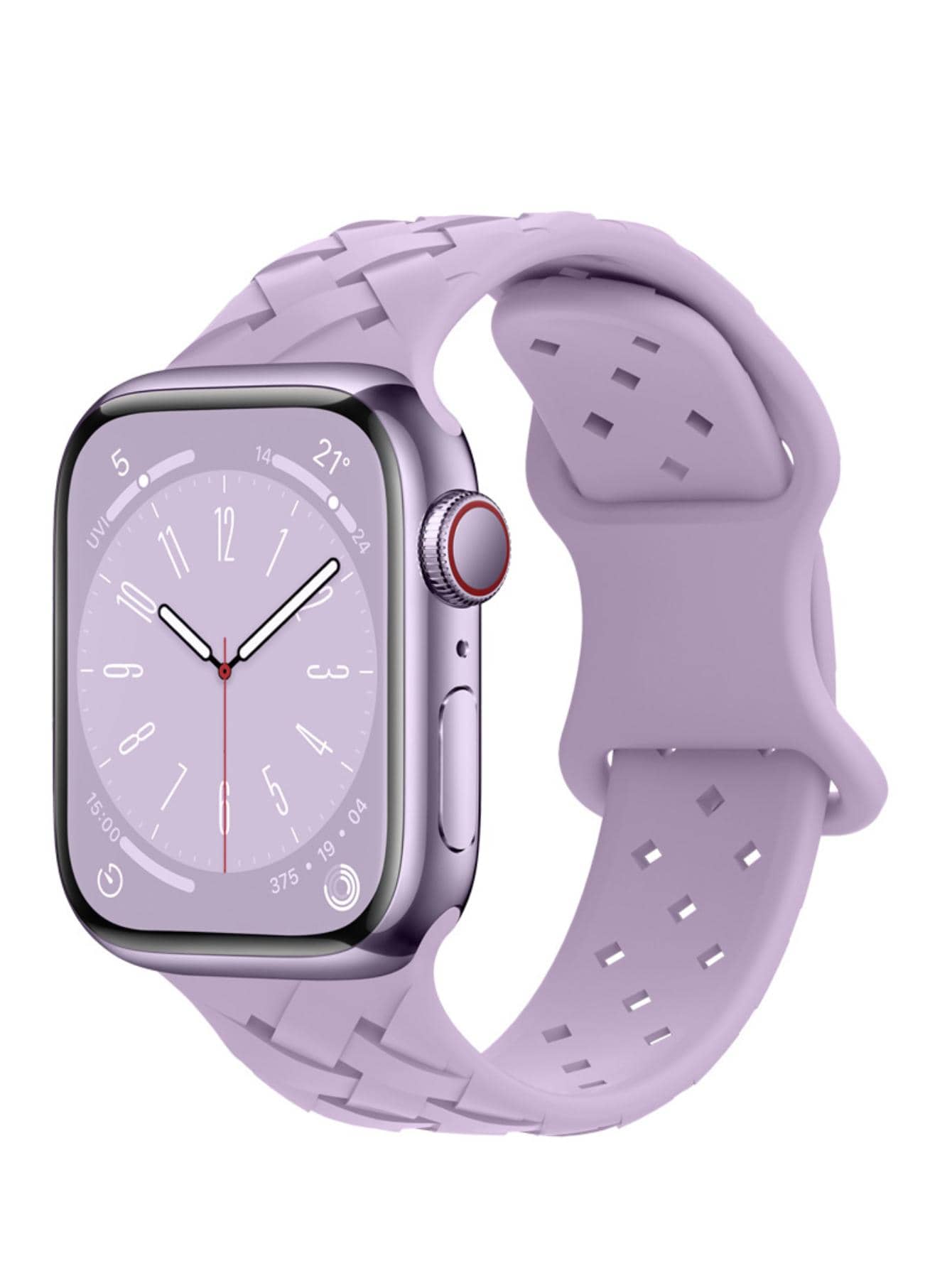 St.siabe1入組女式男士時尚可愛斜紋編織矽膠錶帶搭配Apple Watch錶帶38mm40mm41mm45mm44mm42mm49mm皮帶，柔軟舒適透氣防水腕帶替換錶帶Apple Watch Ultra系列SE/8/7/6/5/4/3/2/1智能錶帶配件 - 紫色 - 查看 1