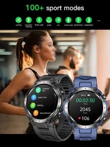 Hombres 1 pieza azul de silicona con tira deportivo fecha monitoreo de frecuencia cardíaca seguimiento del sueño multifunción redondo esfera inteligente compatible con Androids iPhone - Azul - Ver 4