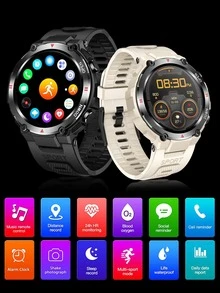 Hombres 1 pieza azul de silicona con tira deportivo fecha monitoreo de frecuencia cardíaca seguimiento del sueño multifunción redondo esfera inteligente compatible con Androids iPhone - Azul - Ver 3