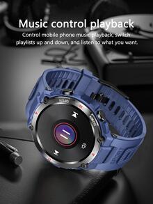 Hombres 1 pieza azul de silicona con tira deportivo fecha monitoreo de frecuencia cardíaca seguimiento del sueño multifunción redondo esfera inteligente compatible con Androids iPhone - Azul - Ver 10