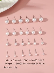 12pairs/Set Faux Pearl Decor Stud Earrings - White - View 3