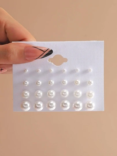12pairs/Set Faux Pearl Decor Stud Earrings