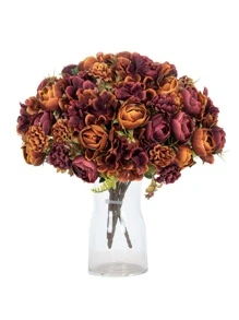 1支人工玫瑰花絲絨繡球菊花束情人節婚禮裝飾diy花圈材料,新娘手持手花裝飾配件,婚車裝飾,門楣拱形裝飾,家居,餐廳,臥室,花瓶裝飾,生日派對裝飾材料,新年禮品 - 亮橙色 - 查看 1