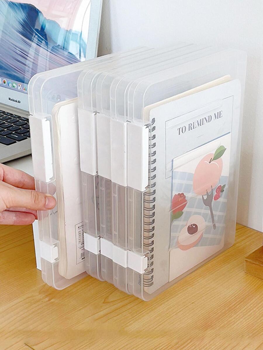 1pc Clear Stationery Storage Box - White - View 1