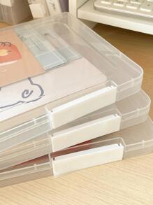 1pc Clear Stationery Storage Box - White - View 3