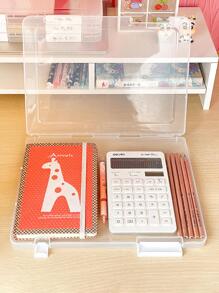 1pc Clear Stationery Storage Box - White - View 4