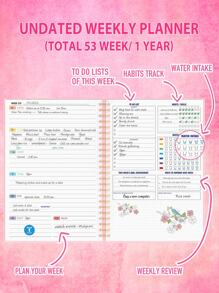 Undated Weekly Planner Notebook With To-Do List, Habit Tracker, Increase Productivity, Time Management - Pink - View 4