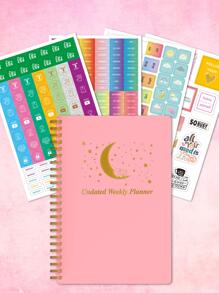 Undated Weekly Planner Notebook With To-Do List, Habit Tracker, Increase Productivity, Time Management - Pink - View 6