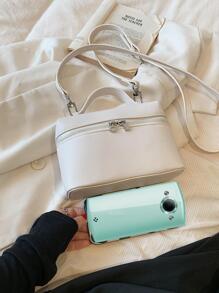 Túi đựng vải dập nổi Litchi Top Handle Zip xung quanh - Màu be - Xem 3