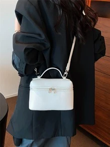 Túi đựng vải dập nổi Litchi Top Handle Zip xung quanh - Màu be - Xem 6