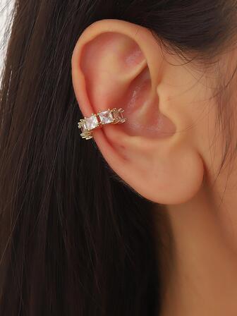 1入組方晶鋯石裝飾耳夾