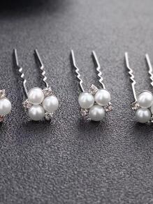 6pcs Faux Pearl Decor Bridal Hair Pin - Silver - View 2