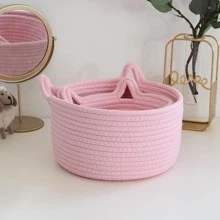 1入組耳朵細節編織書桌收納粉色無紡布織物收納 - 粉色 - 查看 5