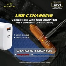 skilhunt 1pc 180 Lumens USB-C Rechargeable Mini Keychain LED Flashlight NICHIA 219-F V2 R90 500 - Black - View 4