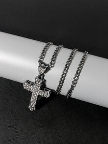Vòng cổ nam Rhinestone Cross Charm - màu đen - Xem 1