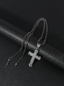 Vòng cổ nam Rhinestone Cross Charm - màu đen - Xem 2