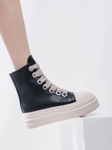 Alan Vincent 女式運動帆布鞋，兩邊一拉鍊高幫繫帶前運動鞋 - 黑色 - 查看 4