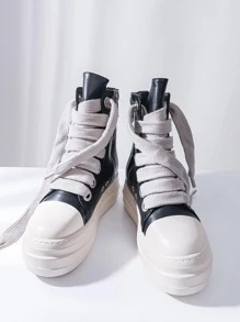 Alan Vincent 女式運動帆布鞋，兩邊一拉鍊高幫繫帶前運動鞋 - 黑色 - 查看 6