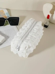 Solid Colour Make Up Bag Portable With Zipper For Travel - White - View 4