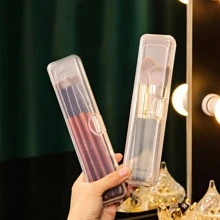 1個透明翻蓋便攜式收納盒,化妝刷盒,眉筆牙刷組織者,化妝刷收納容器 - 無色 - 查看 1