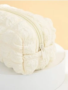 1 件时尚简约泡泡设计拉链化妆包化妆包化妆品收纳袋化妆品收纳袋 - 米色 - 查看 2