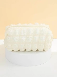 1 件时尚简约泡泡设计拉链化妆包化妆包化妆品收纳袋化妆品收纳袋 - 米色 - 查看 1