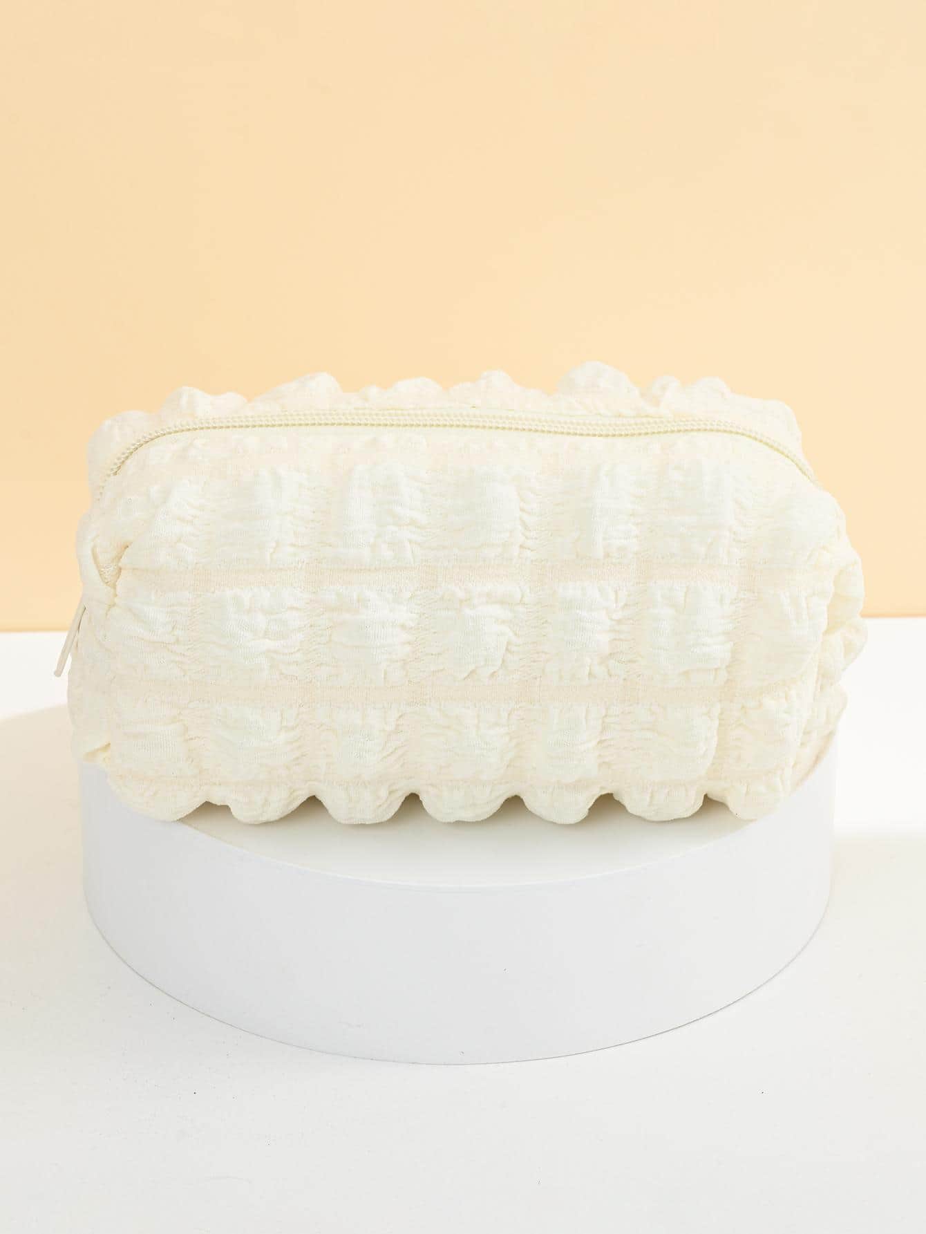 1 件时尚简约泡泡设计拉链化妆包化妆包化妆品收纳袋化妆品收纳袋 - 米色 - 查看 1