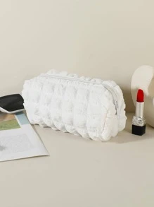 Solid Colour Make Up Bag Portable With Zipper For Travel - White - View 2