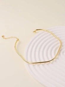 1pc Simple European And American Style Gold Wave Circle Choker Necklace - Yellow Gold - View 4
