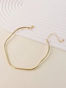 1pc Simple European And American Style Gold Wave Circle Choker Necklace - Yellow Gold - View 2