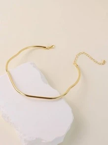 1pc Simple European And American Style Gold Wave Circle Choker Necklace - Yellow Gold - View 1