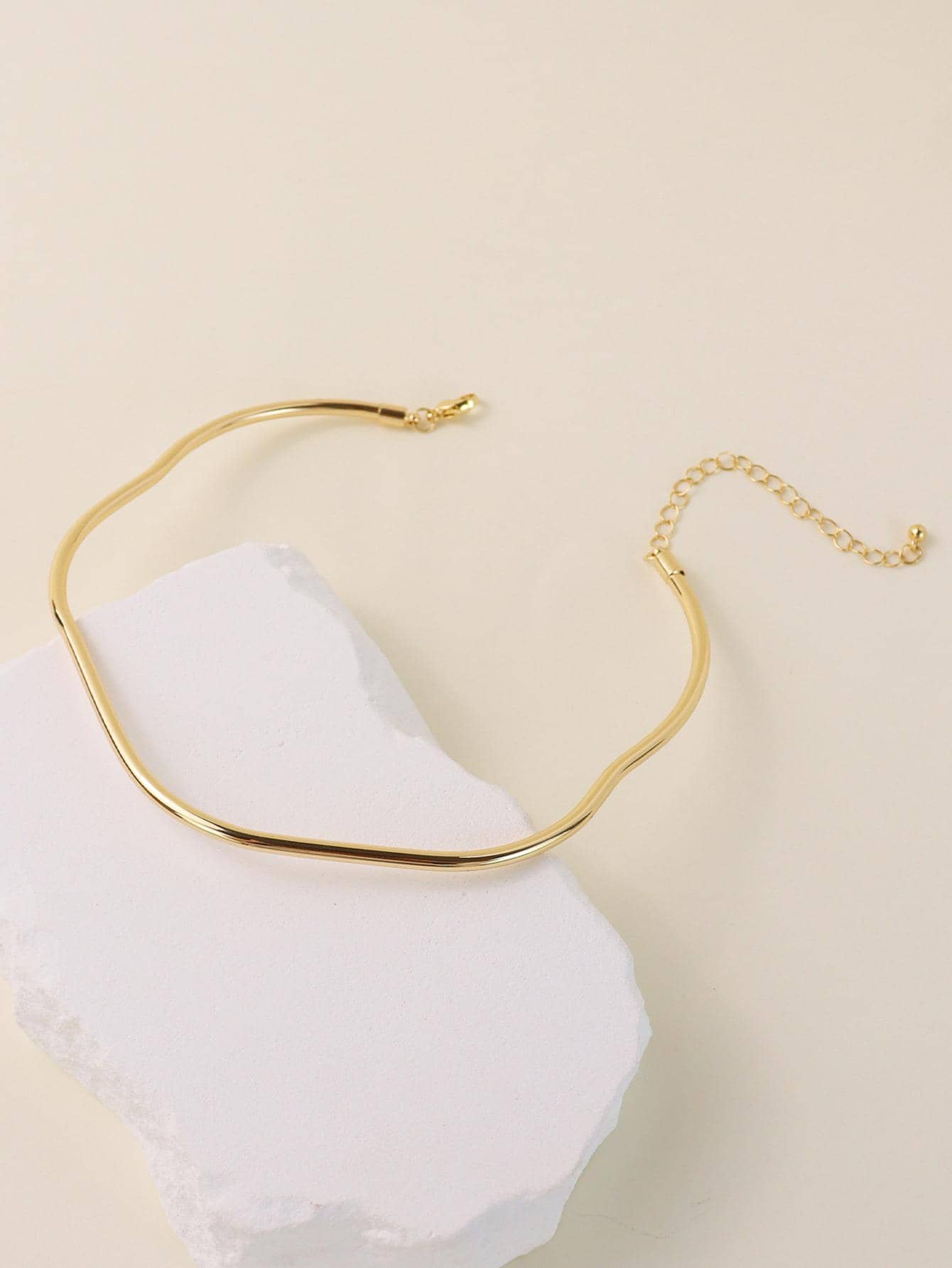 1pc Simple European And American Style Gold Wave Circle Choker Necklace - Yellow Gold - View 1