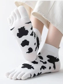 5pairs Women Striped & Cow Pattern Casual Toe Socks For Summer - Multicolor - View 2
