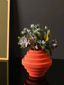 1 chiếc bình hoa bằng nhựa thiết kế hình bánh răng bất đối xứng theo phong cách Bắc Âu, bình hoa trang trí nhà cửa (Không bao gồm hoa) - trái cam - Xem 2