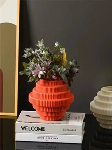 1 chiếc bình hoa bằng nhựa thiết kế hình bánh răng bất đối xứng theo phong cách Bắc Âu, bình hoa trang trí nhà cửa (Không bao gồm hoa) - trái cam - Xem 5