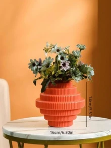 1 chiếc bình hoa bằng nhựa thiết kế hình bánh răng bất đối xứng theo phong cách Bắc Âu, bình hoa trang trí nhà cửa (Không bao gồm hoa) - trái cam - Xem 3