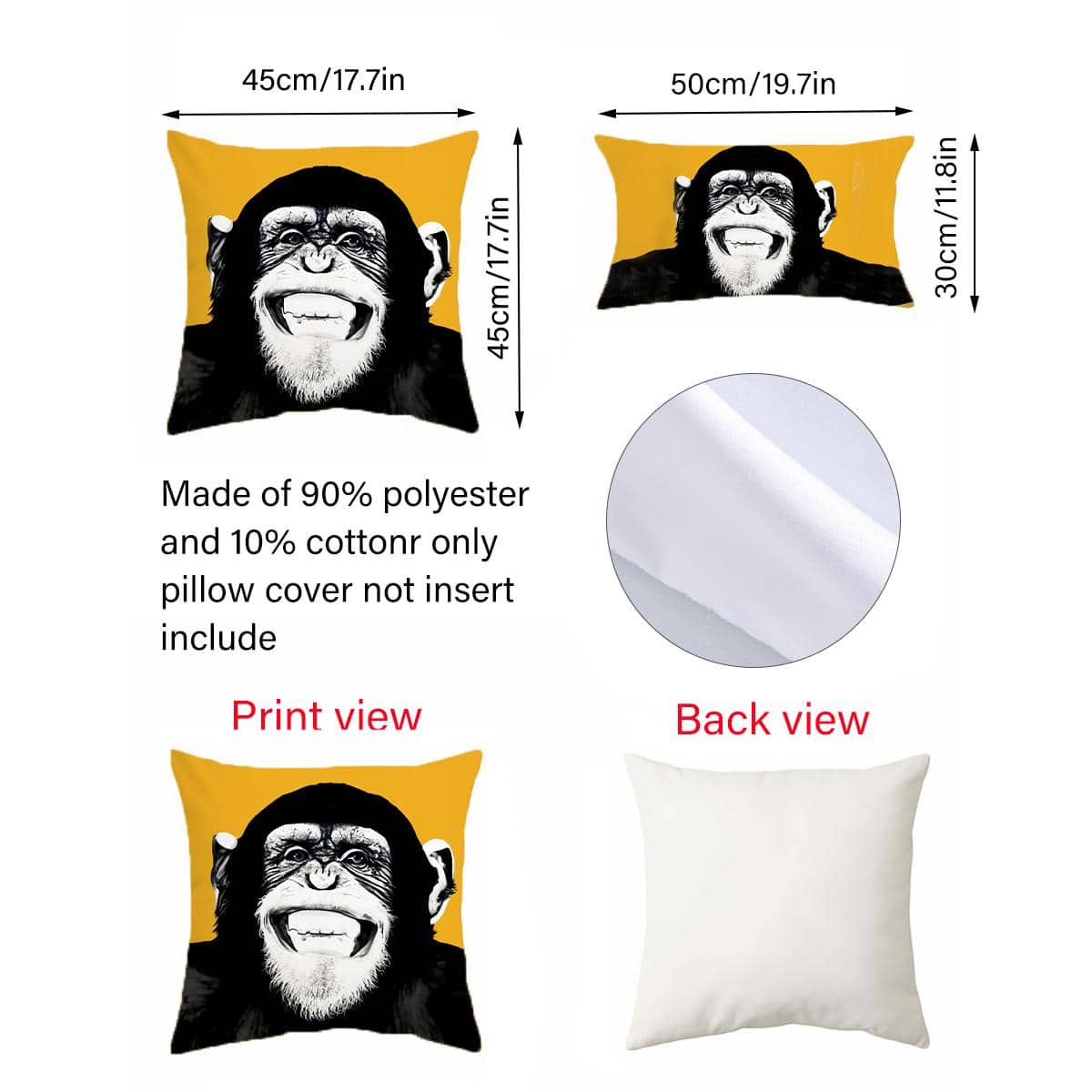 1pc Orangutan Pattern Cushion Cover Without Filler, Fabric Decorative Throw Pillow Case For Living Room, Home Decor - Multicolor - View 7