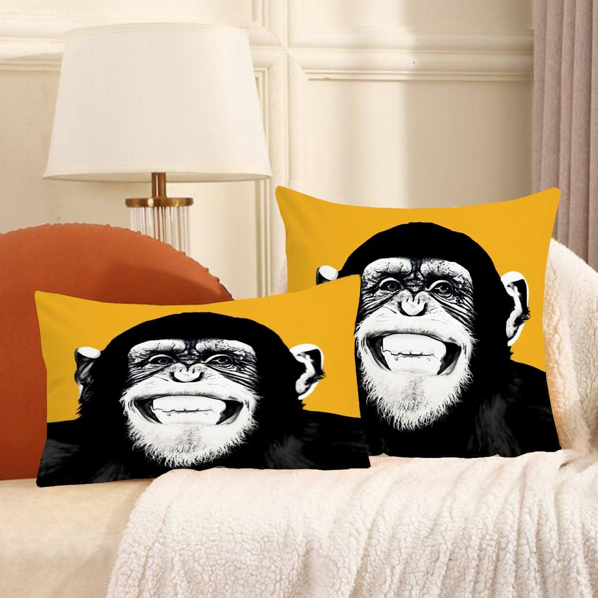1pc Orangutan Pattern Cushion Cover Without Filler, Fabric Decorative Throw Pillow Case For Living Room, Home Decor - Multicolor - View 1