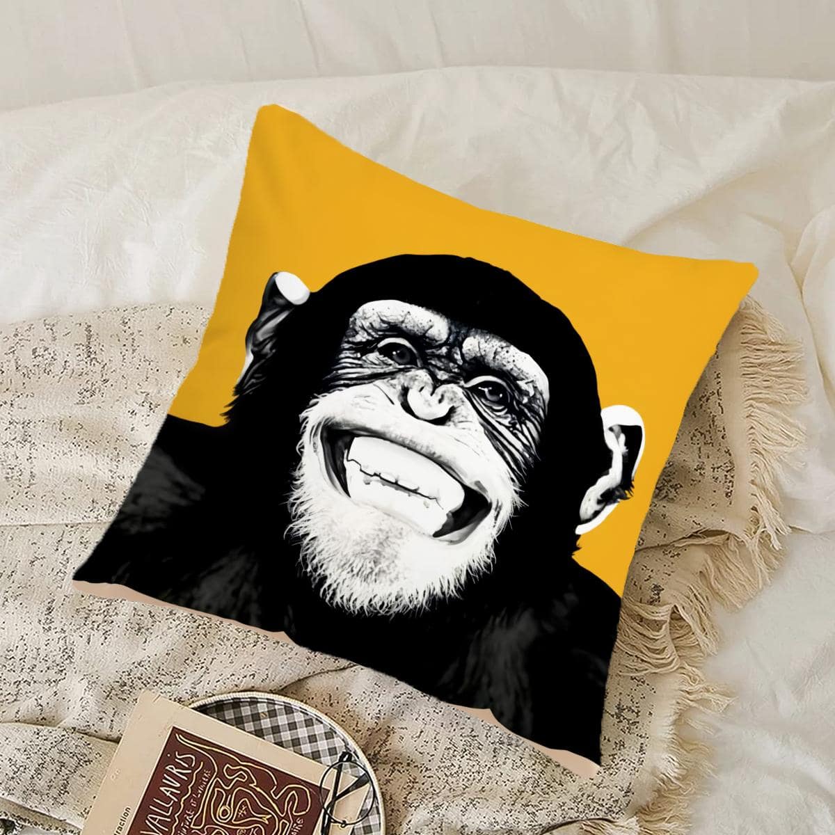 1pc Orangutan Pattern Cushion Cover Without Filler, Fabric Decorative Throw Pillow Case For Living Room, Home Decor - Multicolor - View 6