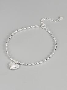 Heart Charm Sterling Silver Bracelet - Silver - View 4