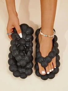 Women Bubble Flip Flops, Preppy  EVA Slippers - 黑色 - 查看 2
